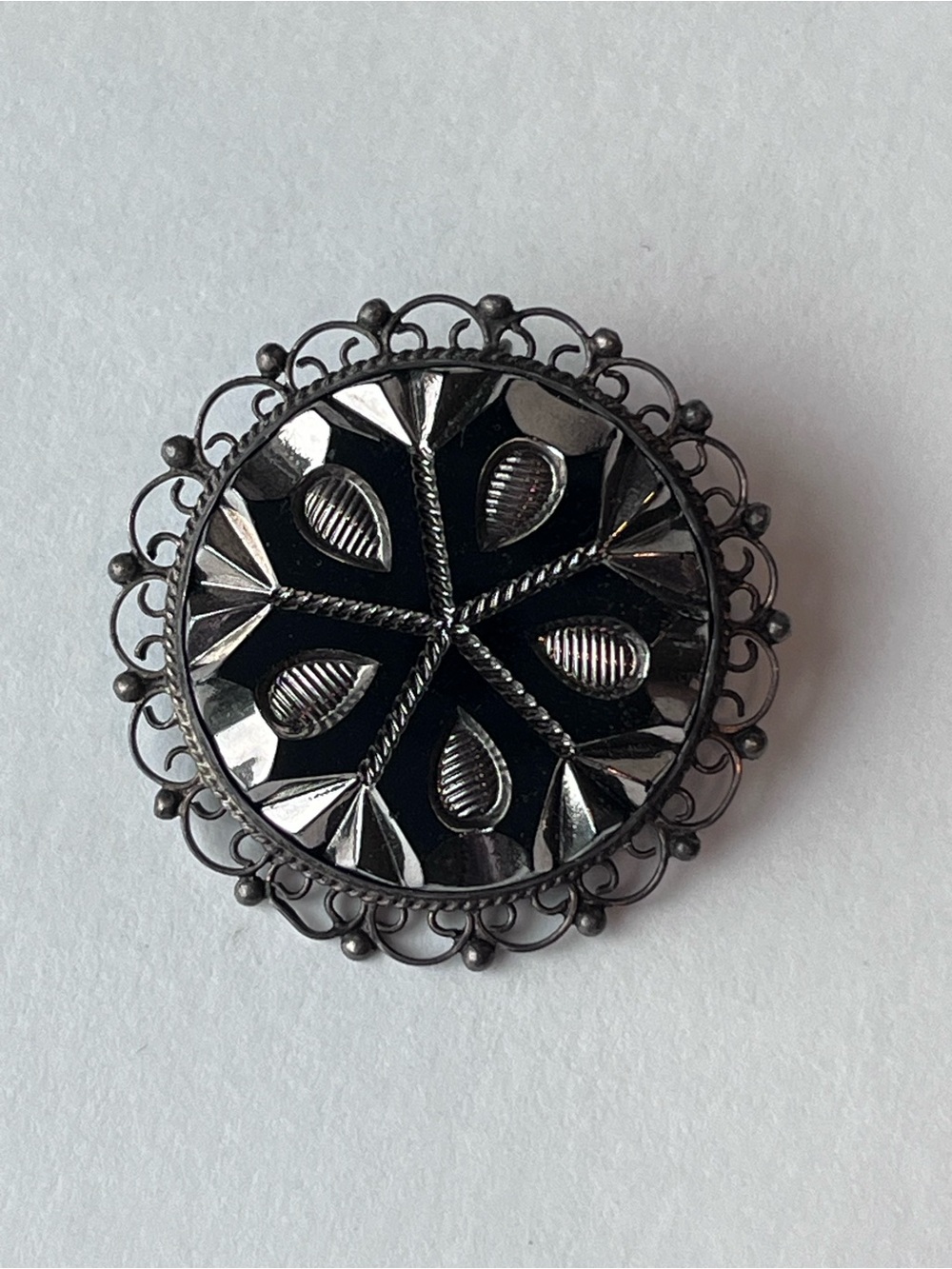 Vintage Mexico 925 Sterling Silver Black Brooch Convertible Pendant
